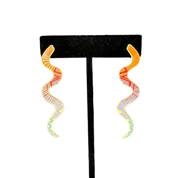 Vintage Laurel Burch Snake Pin Brooch Earrings Cloisonne Rainbow Multico… - Picture 8 of 10